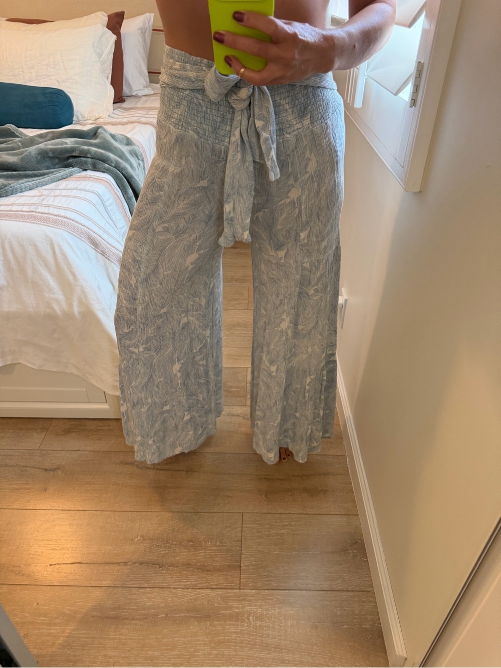Light Blue Tropical Print Tie-Waist Wide Leg Pants - Picture 2 of 6